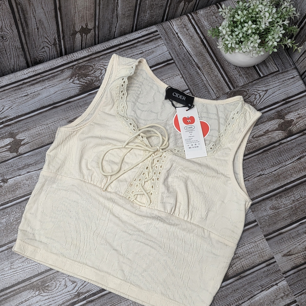 Cider Ivory Lace-Up Crop Top
